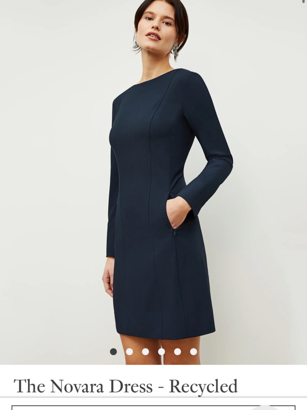 MM.LaFleur Navy Long-Sleeve Sheath Dress Novara